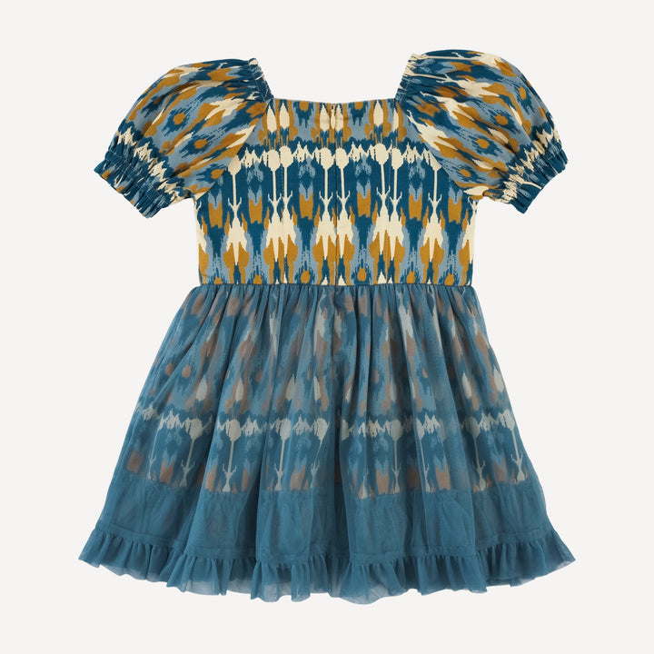 tea dress | blue ikat | organic cotton sateen woven