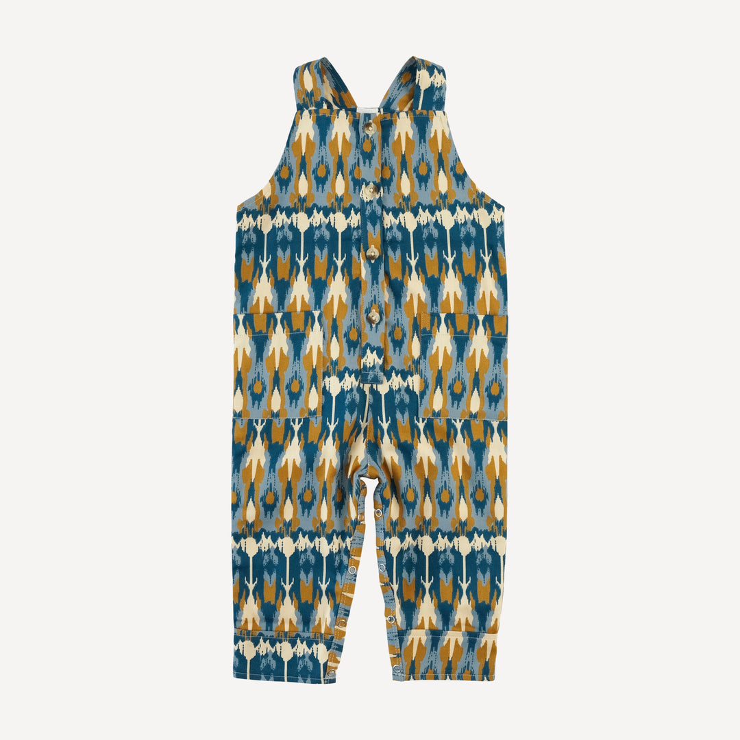 button pocket overall | blue ikat | organic cotton sateen woven