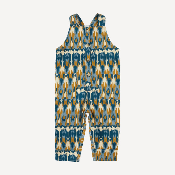 button pocket overall | blue ikat | organic cotton sateen woven