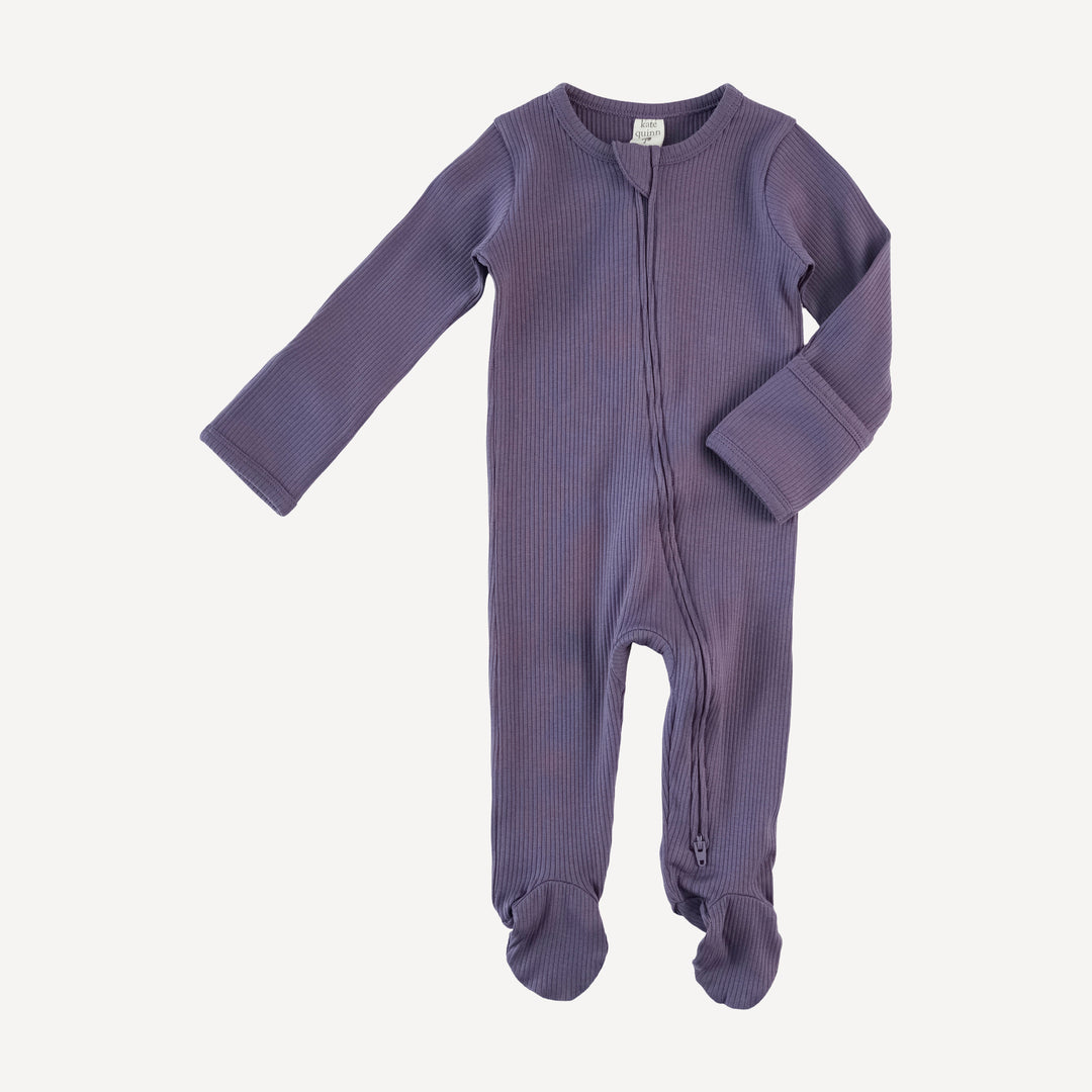 long sleeve two way zipper footie | grapevine  | organic cotton single rib