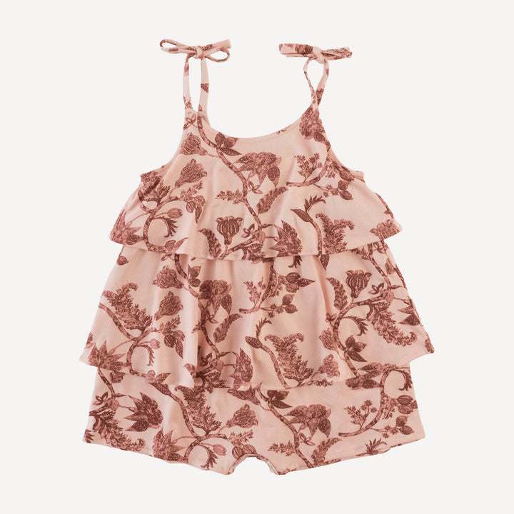 double ruffle spaghetti shortie | villa floral batik | modal
