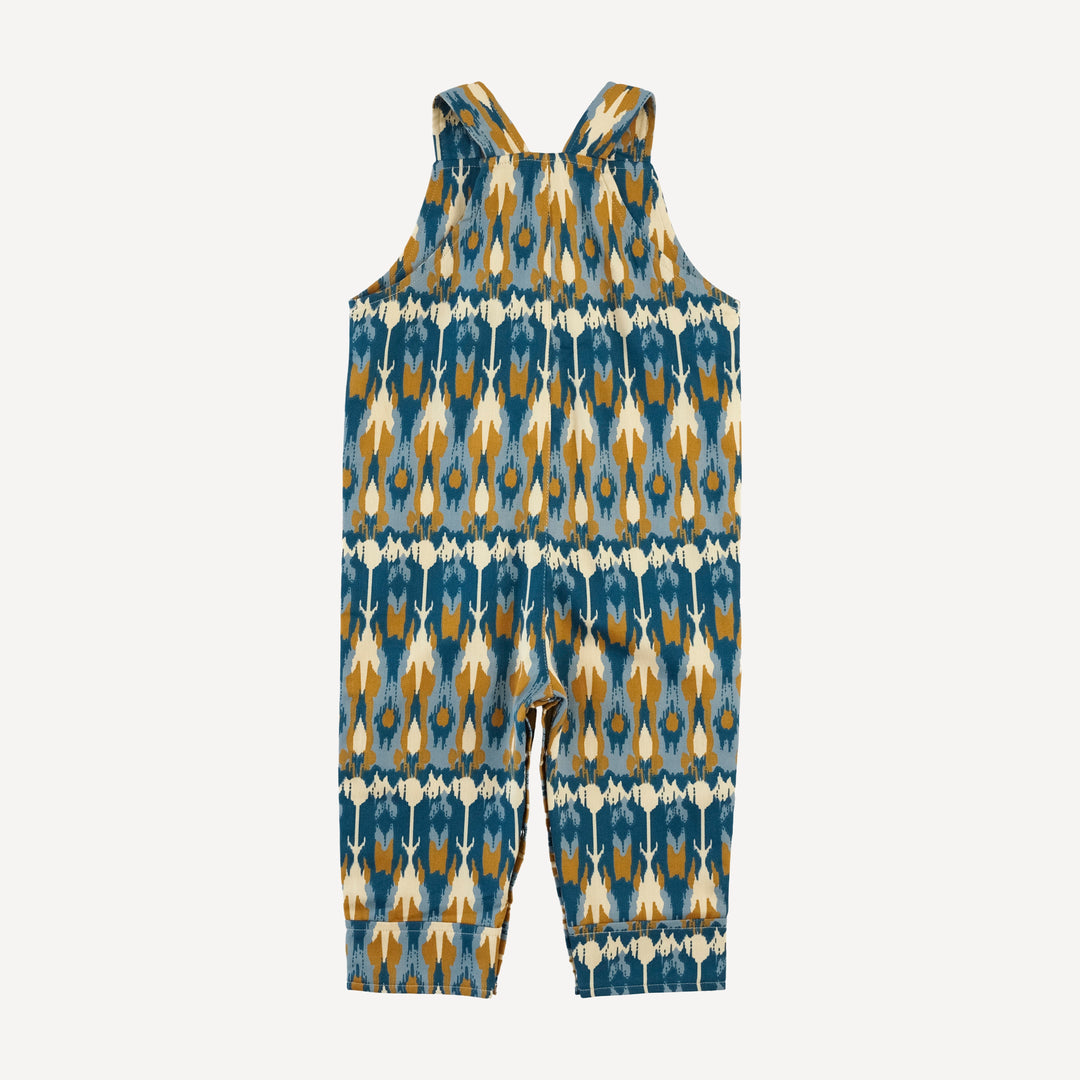 button pocket overall | blue ikat | organic cotton sateen woven