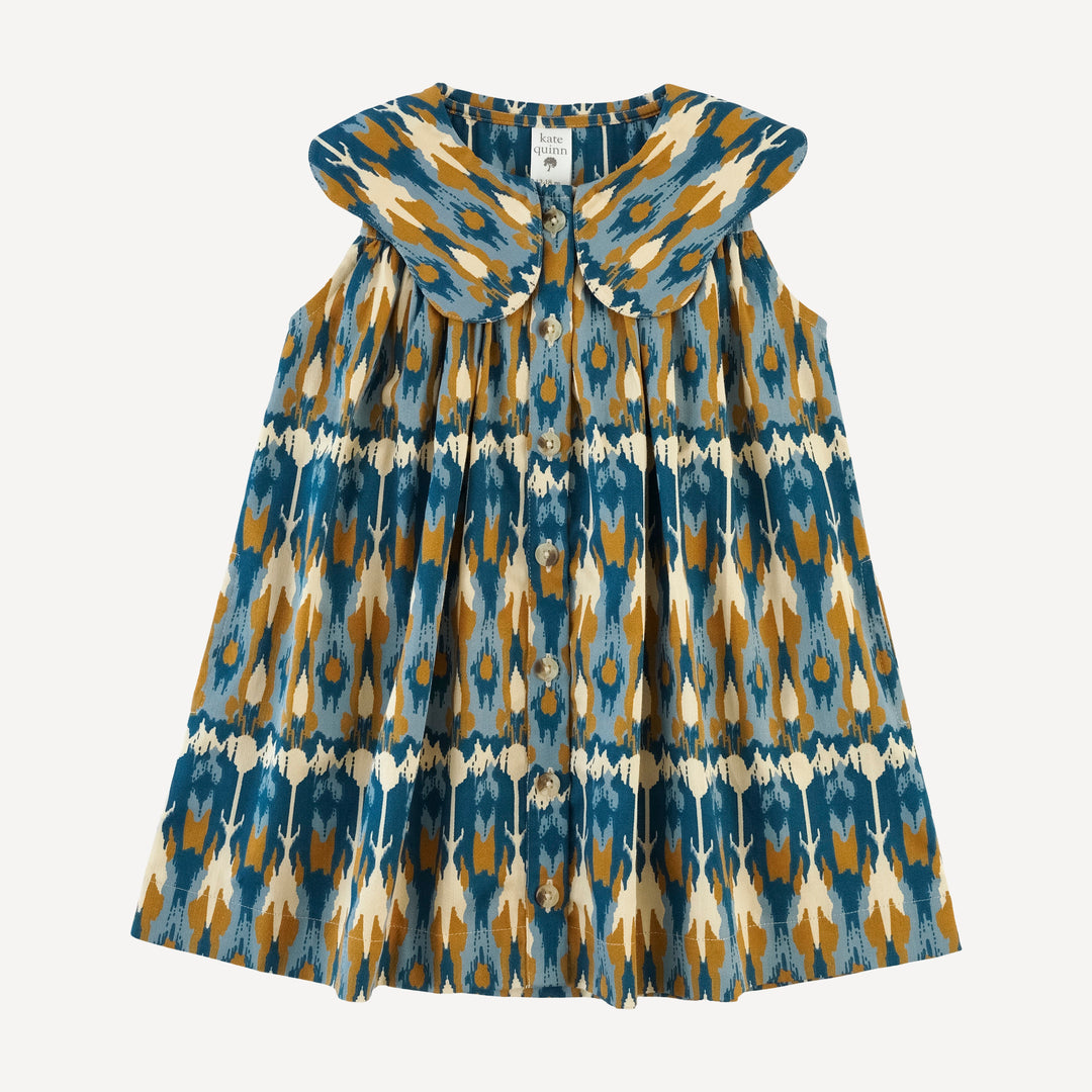 olive dress | blue ikat | organic cotton sateen woven