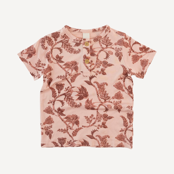 short sleeve basic henley tee | villa floral batik | modal