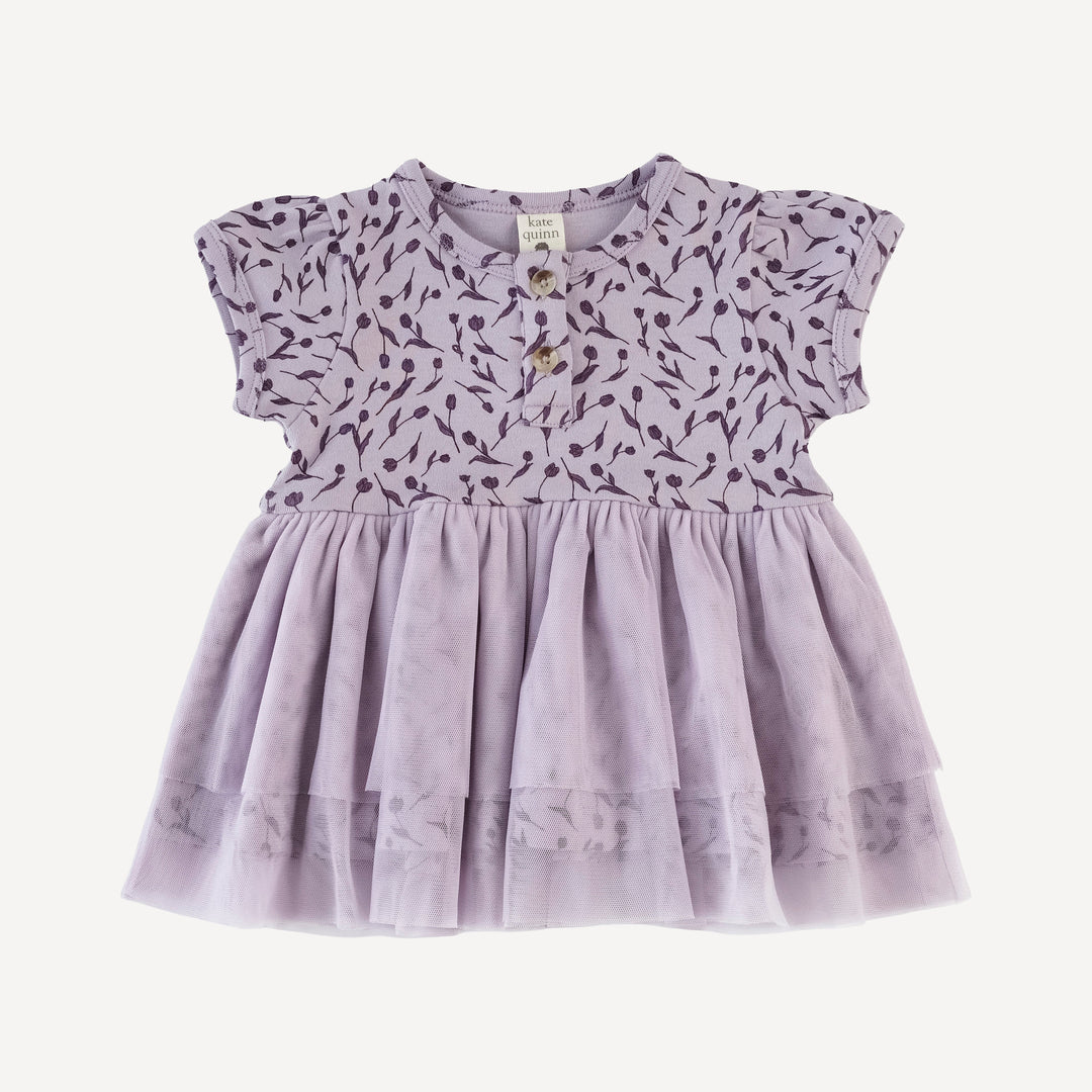 puff sleeve tulle top + legging set | purple tulip | organic cotton interlock