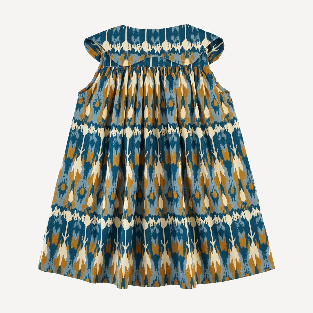 olive dress | blue ikat | organic cotton sateen woven