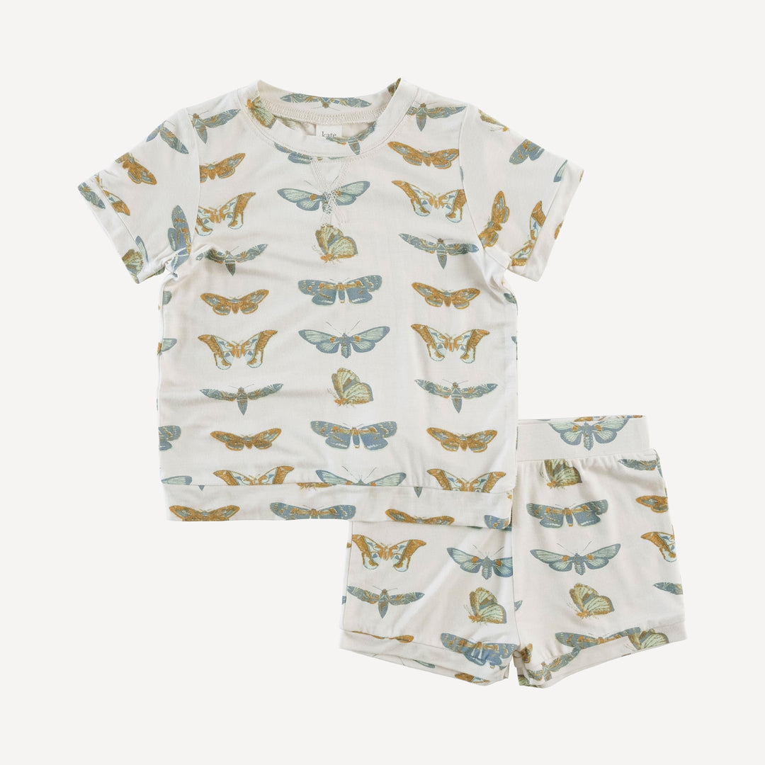 retro shortie short and short sleeve topstitch tee set | dusty blue moth | lenzing modal