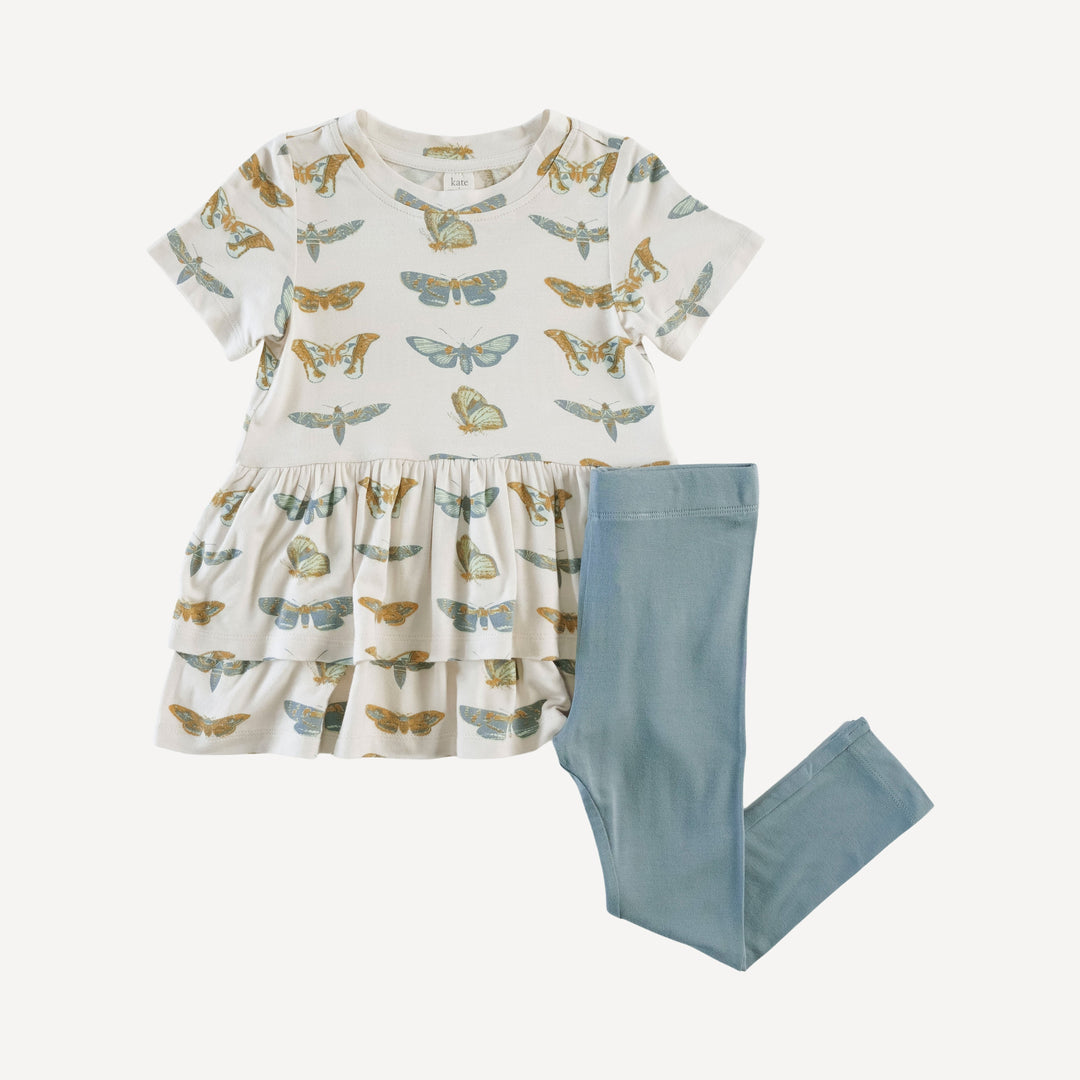 short sleeve double skirted top + legging set | dusty blue moth | lenzing modal