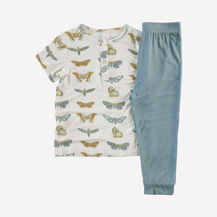 short sleeve henley top + jogger set | dusty blue moth | lenzing modal