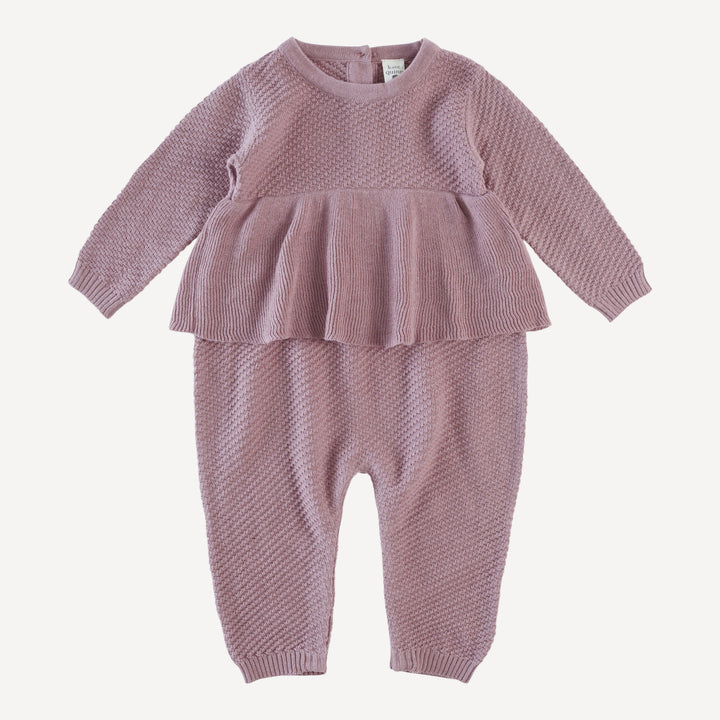 long sleeve ruffle sweater jumpsuit | dusty mauve | organic cotton moss knit