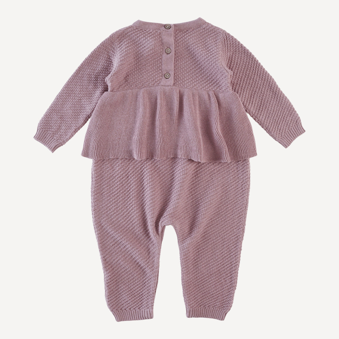 long sleeve ruffle sweater jumpsuit | dusty mauve | organic cotton moss knit