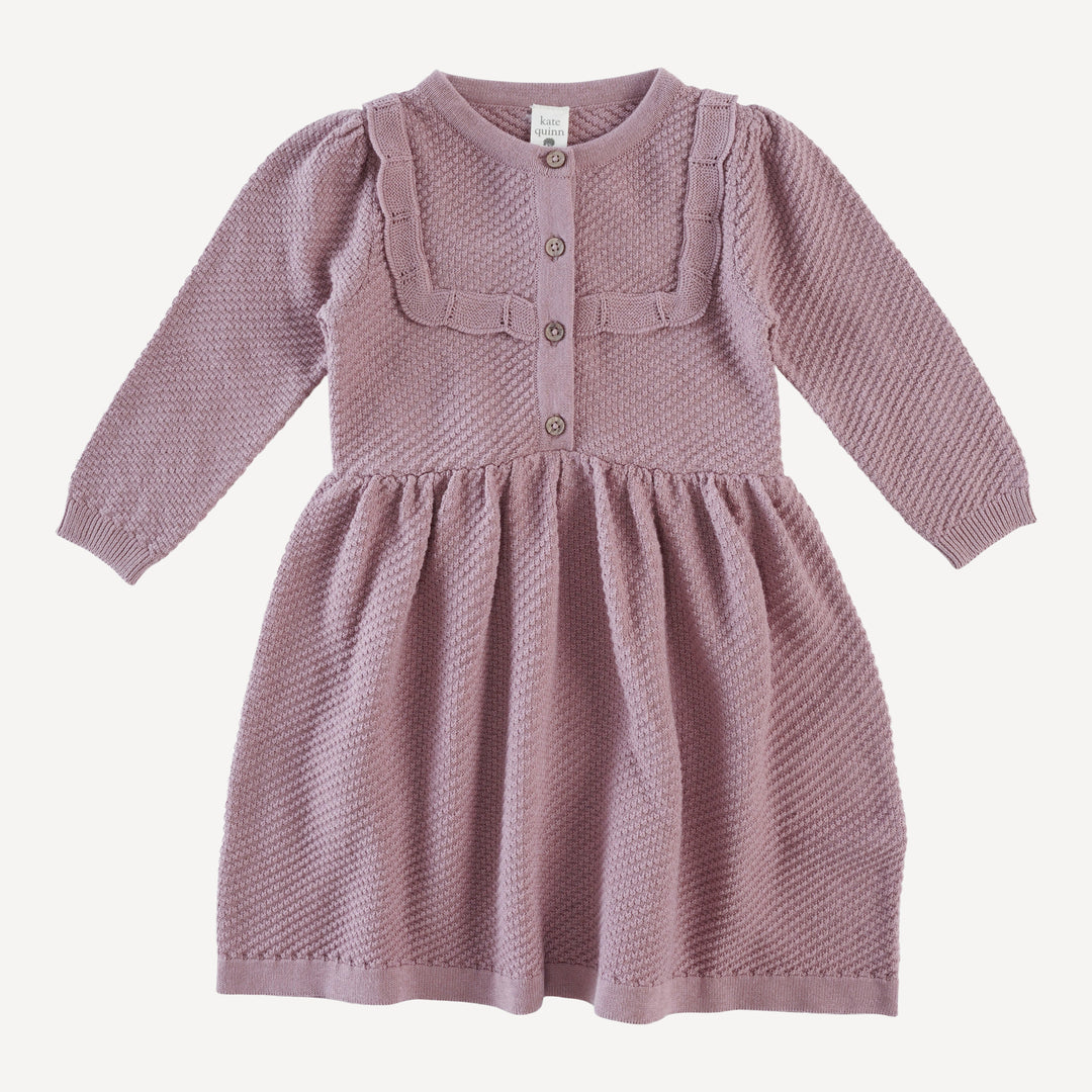 long sleeve scallop yoke sweater dress | dusty mauve | organic cotton moss knit