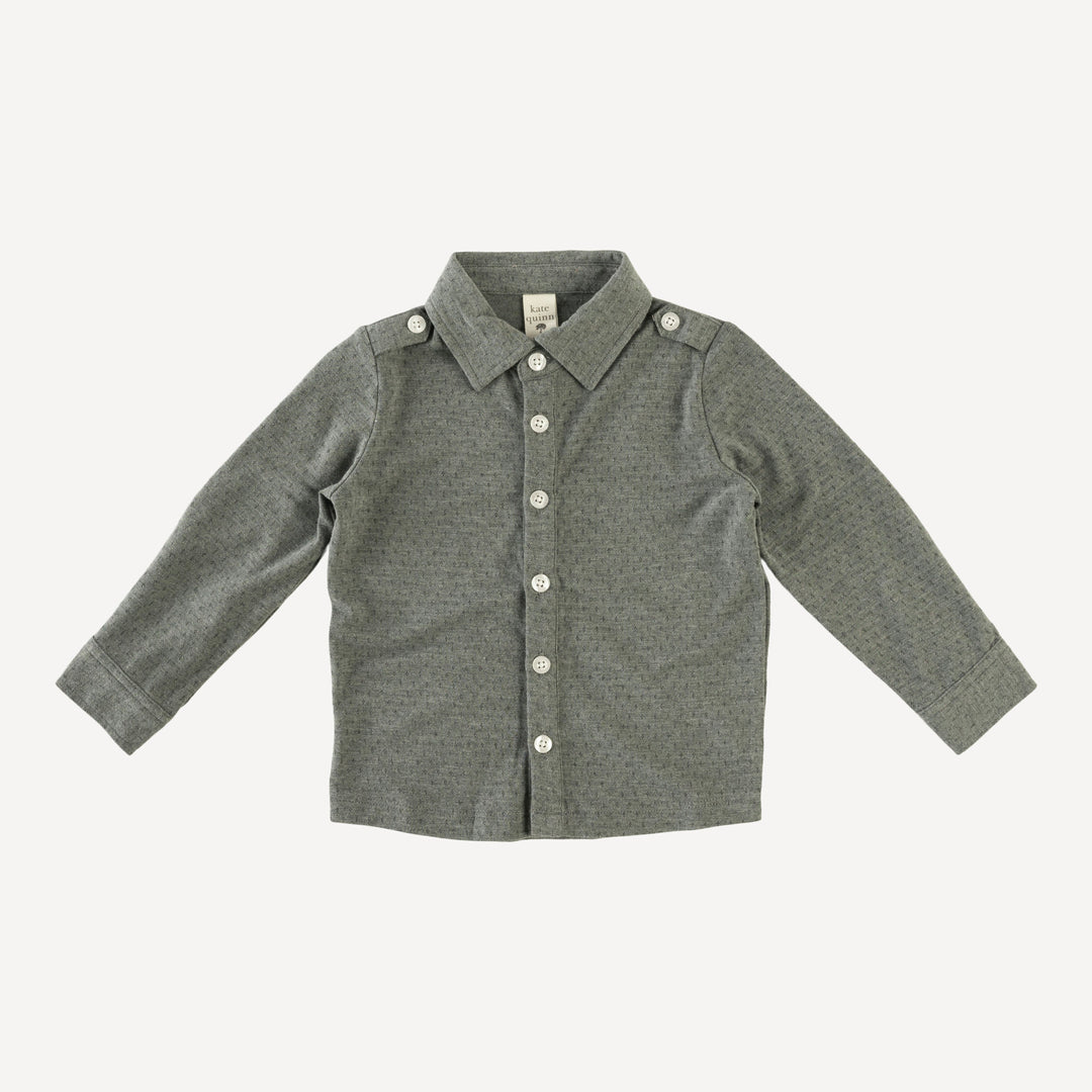 long sleeve shoulder tab button shirt | dusty pine | pointelle bamboo