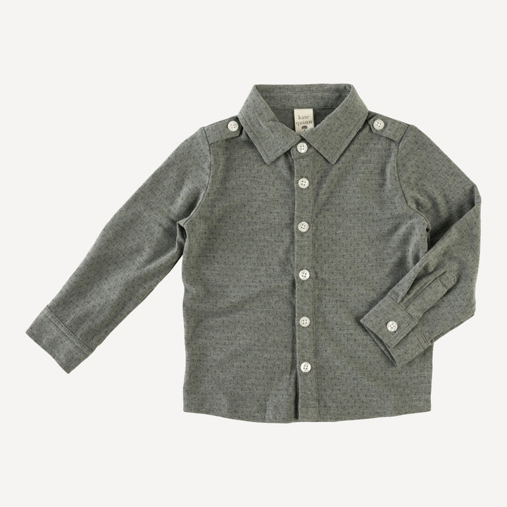 long sleeve shoulder tab button shirt | dusty pine | pointelle bamboo