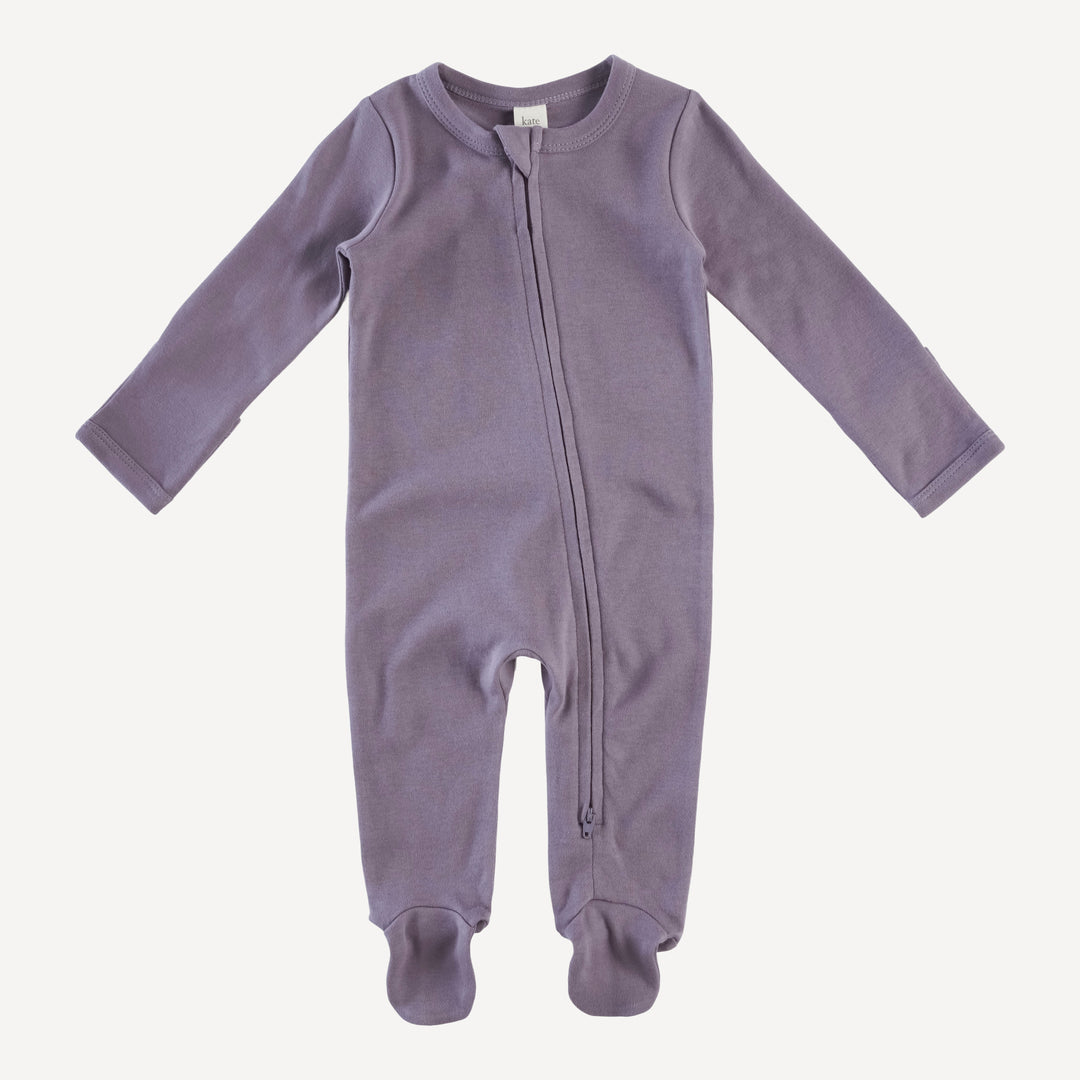 long sleeve two way zipper footie | dusty plum | organic cotton interlock