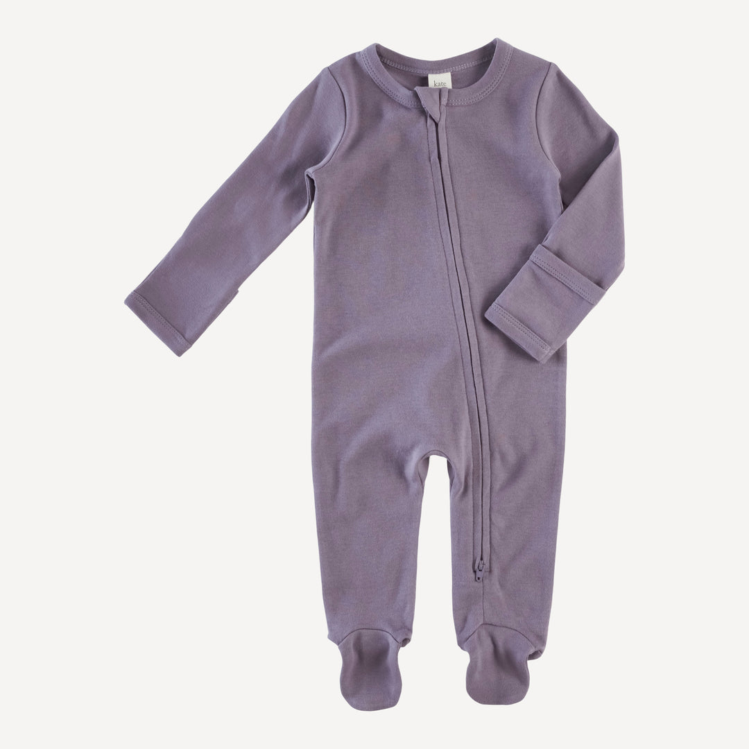 long sleeve two way zipper footie | dusty plum | organic cotton interlock