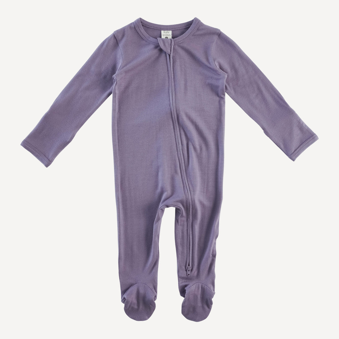long sleeve two way zipper footie | dusty plum | bamboo