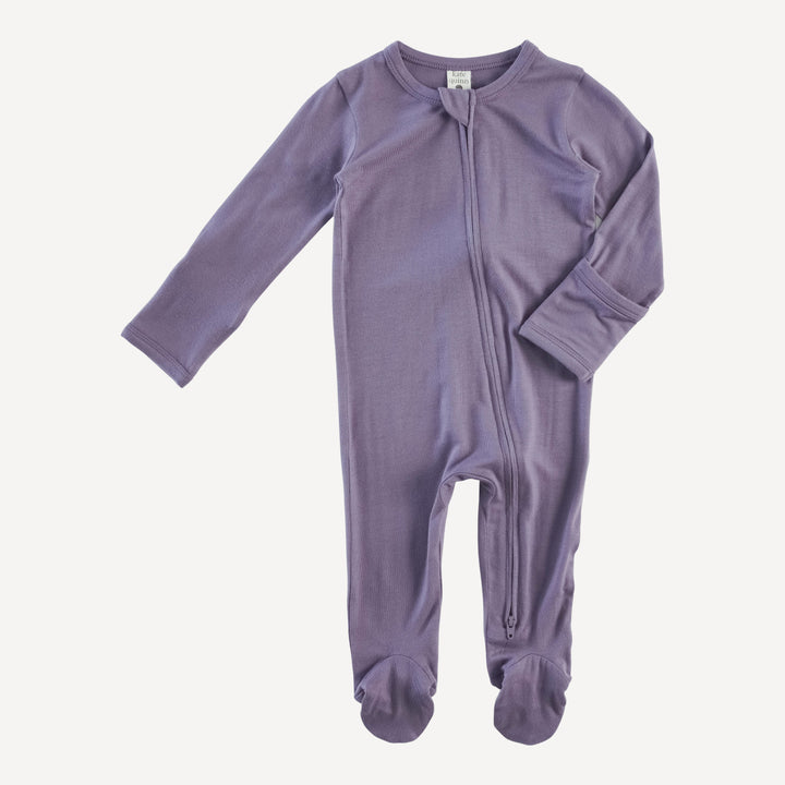 long sleeve two way zipper footie | dusty plum | bamboo