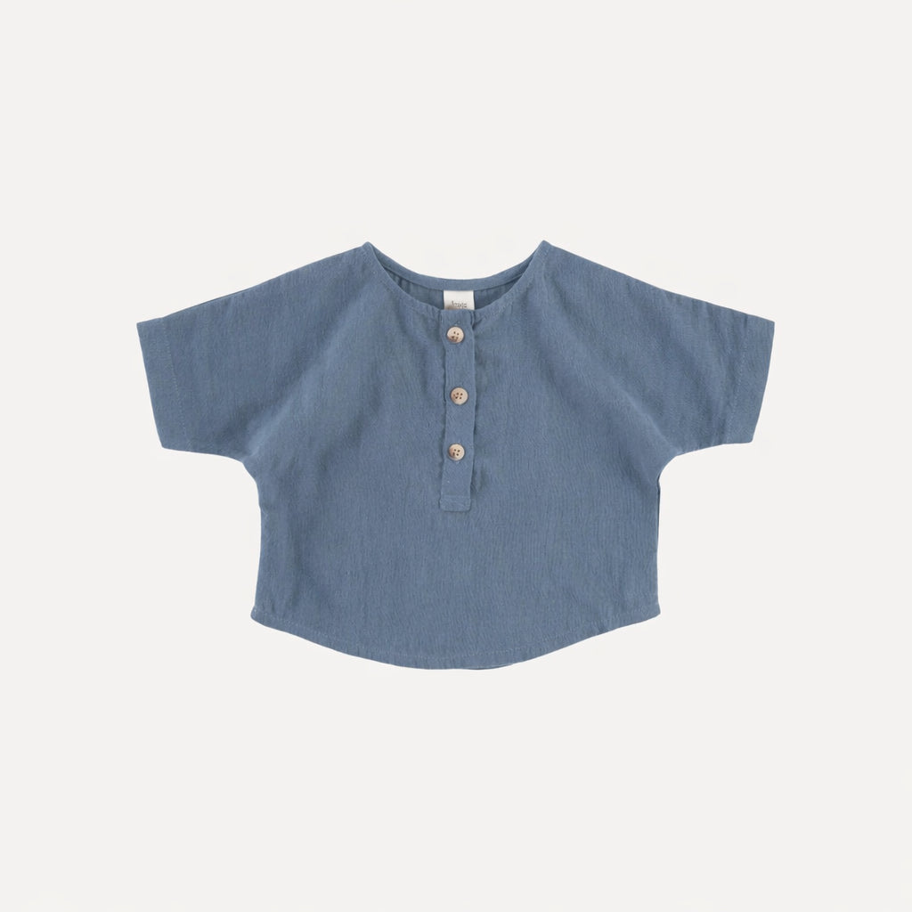 short sleeve oversized boxy henley top | london blue | organic cotton gauze