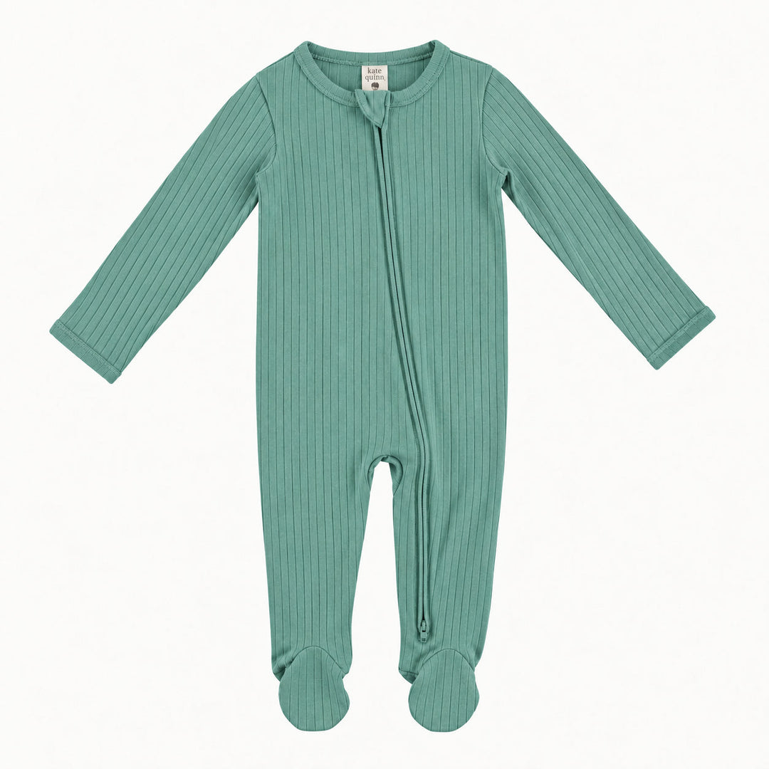 PREORDER long sleeve two way zipper footie | wasabi | woods rib