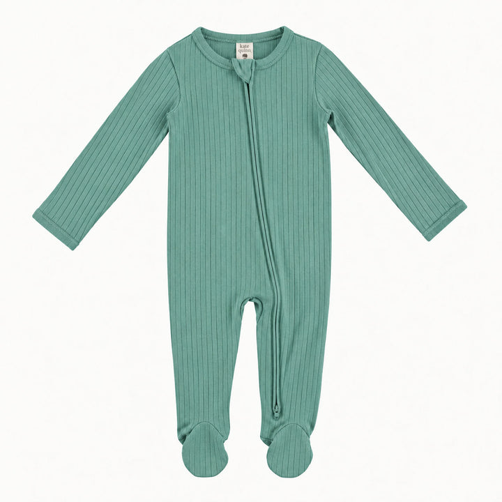 PREORDER long sleeve two way zipper footie | wasabi | woods rib