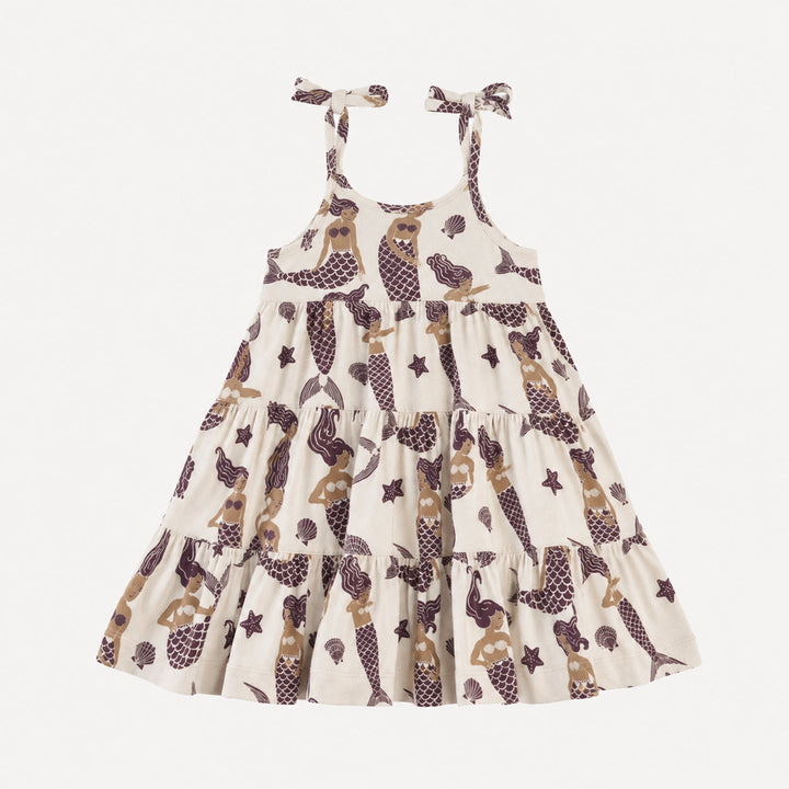 PREORDER spaghetti tie prairie dress | purple mermaids | organic cotton interlock