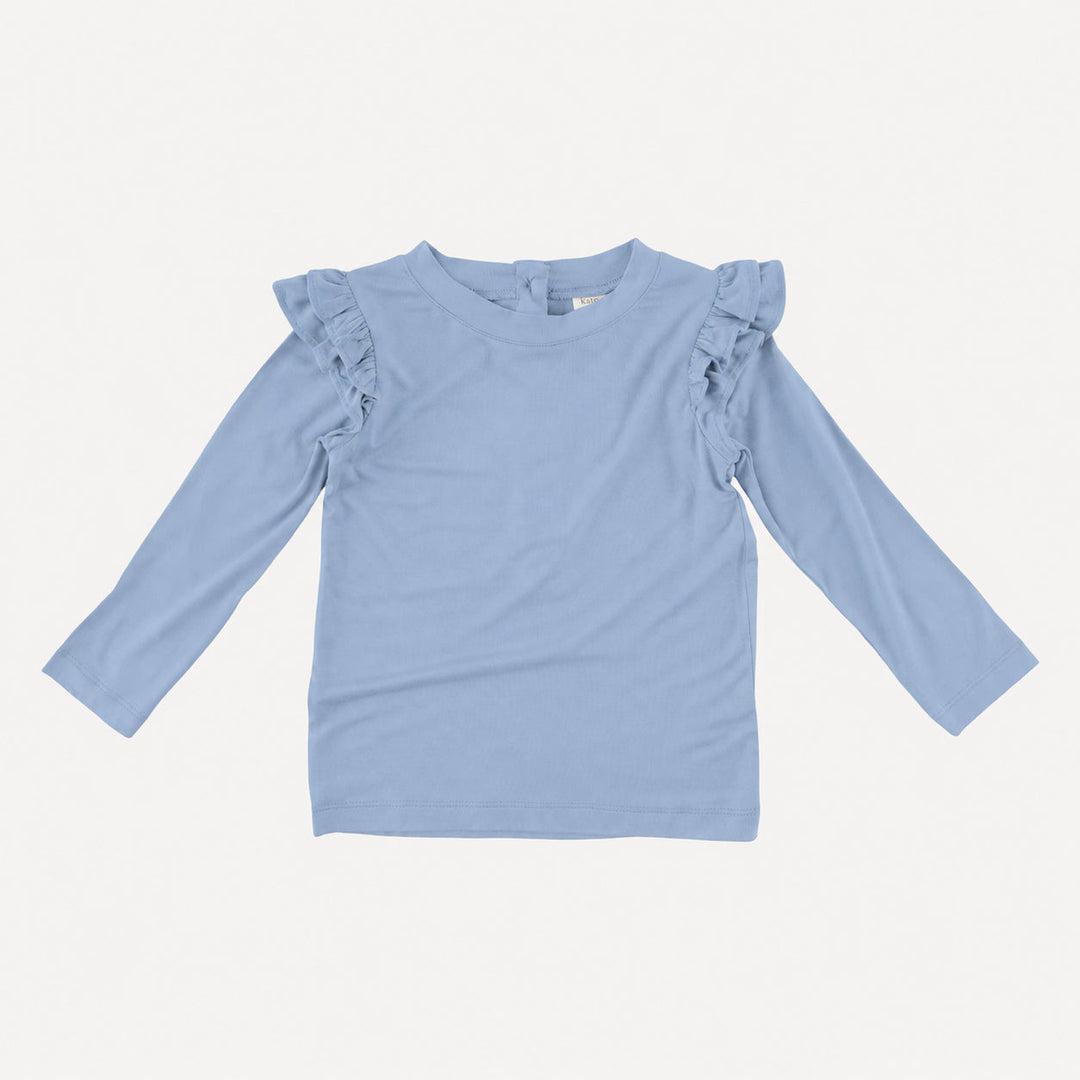 PREORDER double ruffle shoulder top | airy blue | bamboo