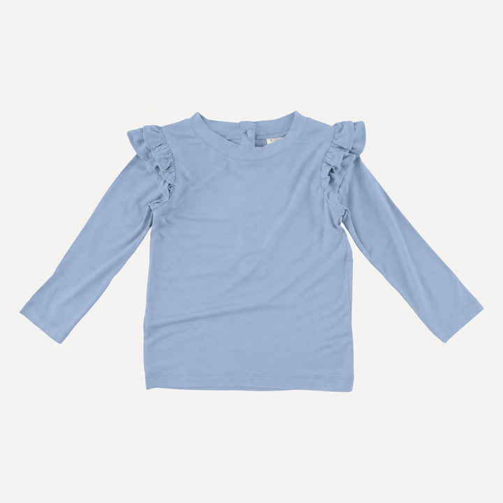 PREORDER double ruffle shoulder top | airy blue | bamboo