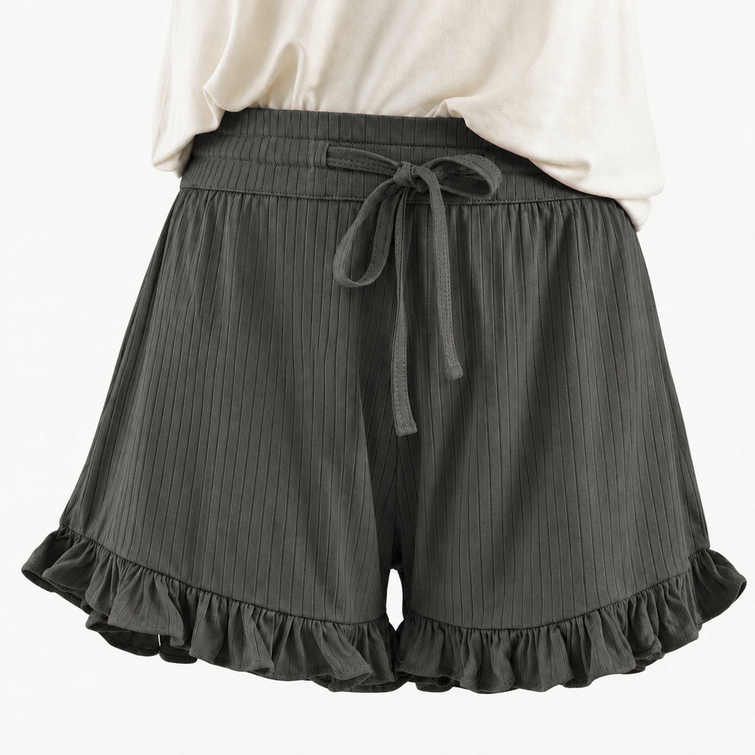 PREORDER womens ruffle short | beluga | woods rib