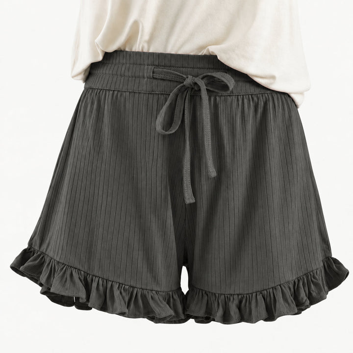PREORDER womens ruffle short | beluga | woods rib