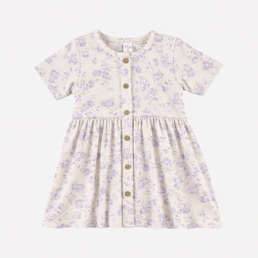short sleeve button pocket dress | lilac scatter | organic cotton jersey