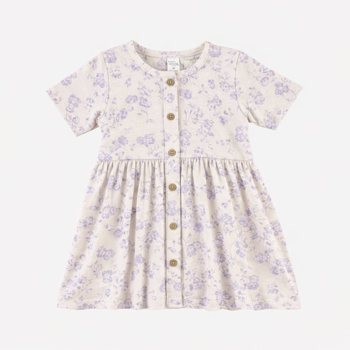 short sleeve button pocket dress | lilac scatter | organic cotton jersey