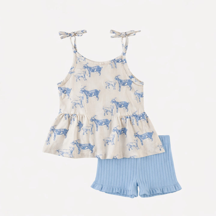 spaghetti tie ballerina top + ruffle short set | goats | organic cotton interlock