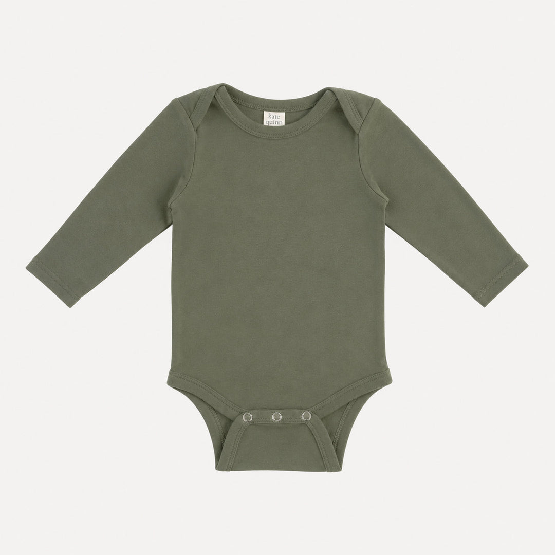 PREORDER long sleeve lap neck bodysuit | bronze green | organic cotton interlock