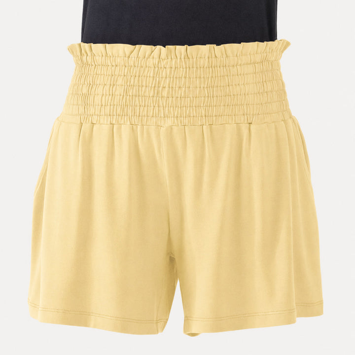 PREORDER womens smocked short | butter yellow | organic cotton interlock