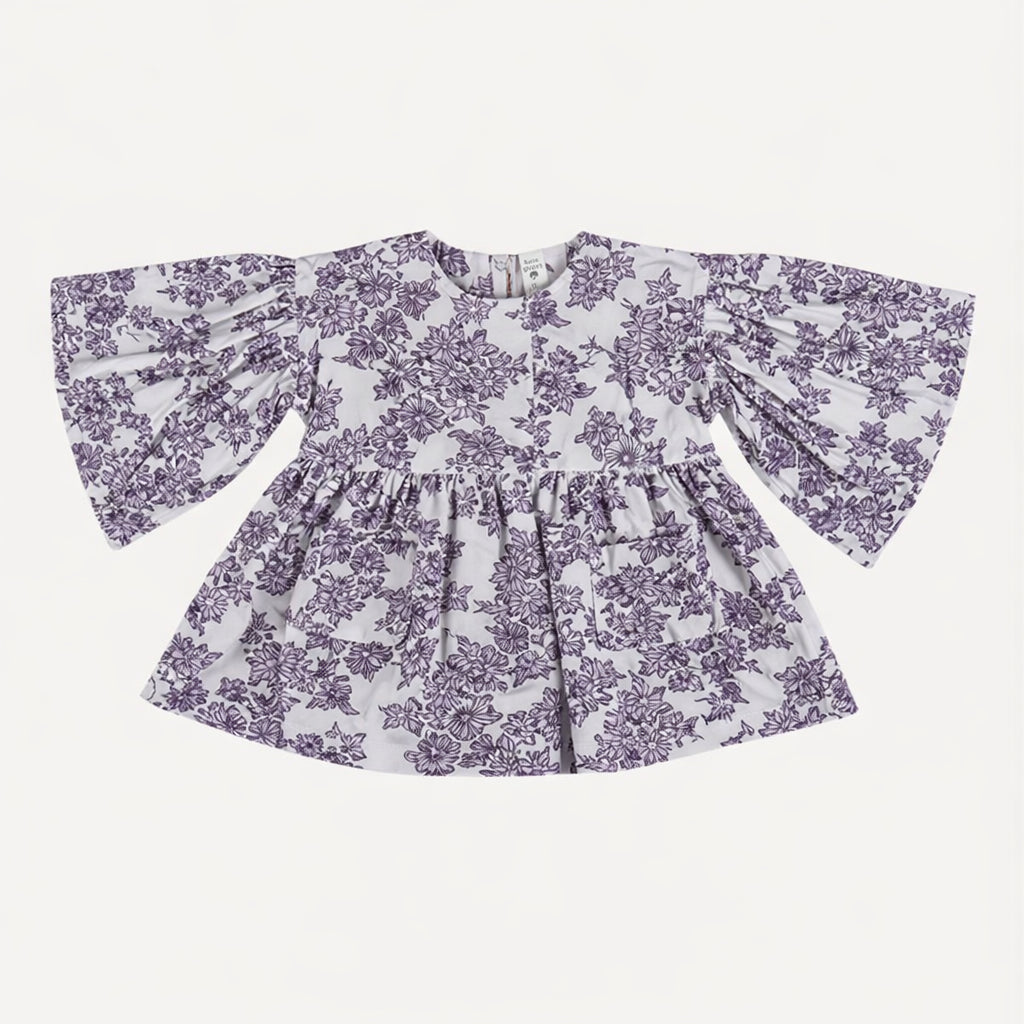 bell sleeve gathered tunic | lavender wildflower | organic cotton gauze