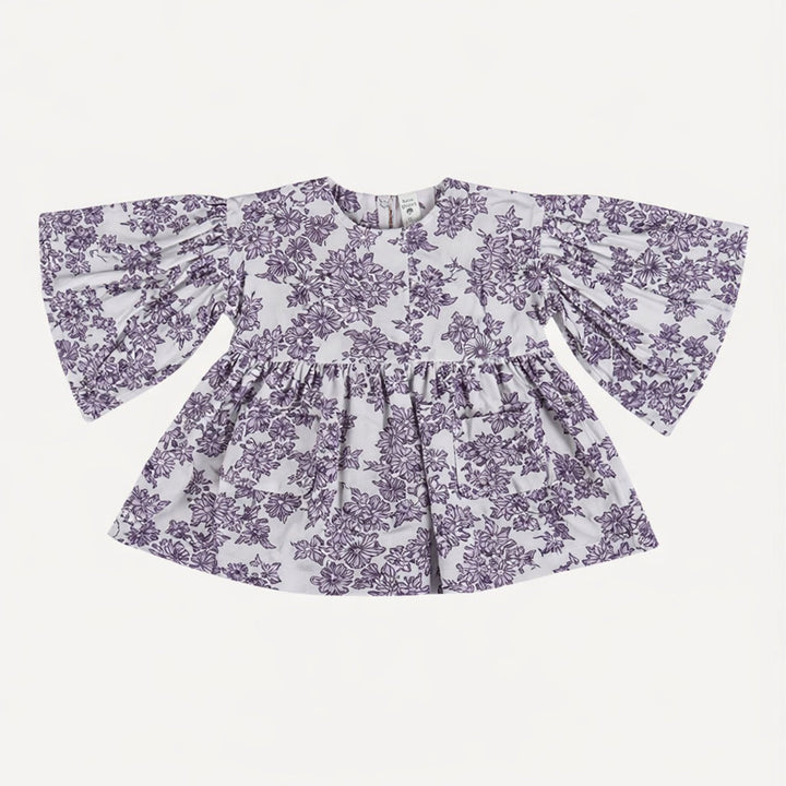 bell sleeve gathered tunic | lavender wildflower | organic cotton gauze