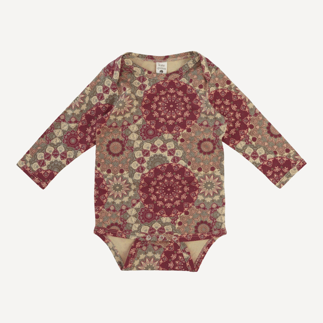 long sleeve lap neck bodysuit | earthen mandala | organic cotton jersey