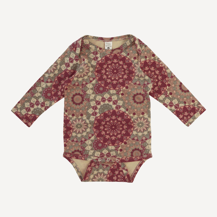 long sleeve lap neck bodysuit | earthen mandala | organic cotton jersey