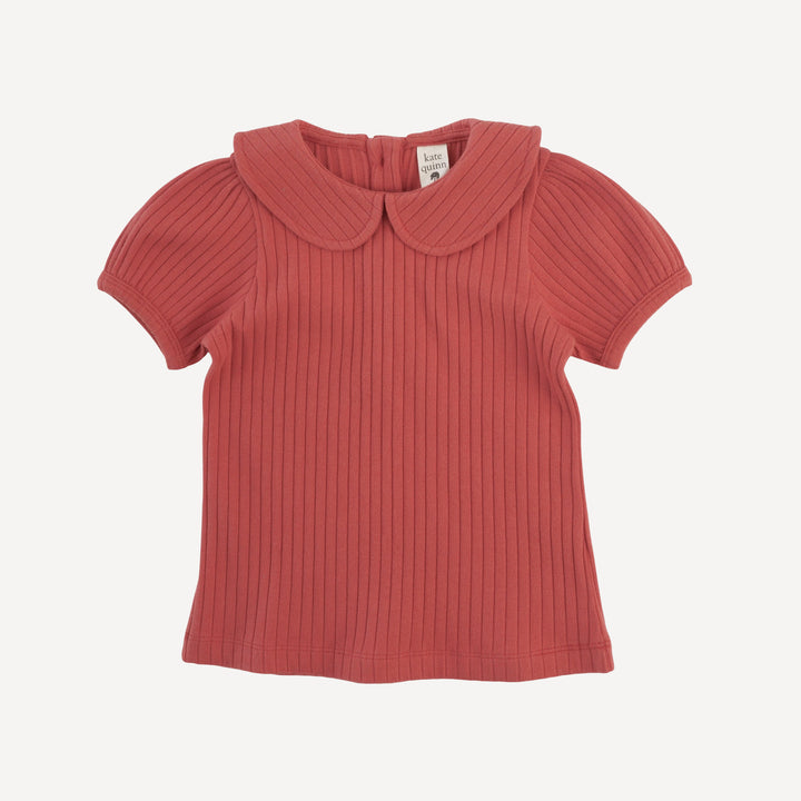 short sleeve peter pan top | earthen red | organic cotton wide rib