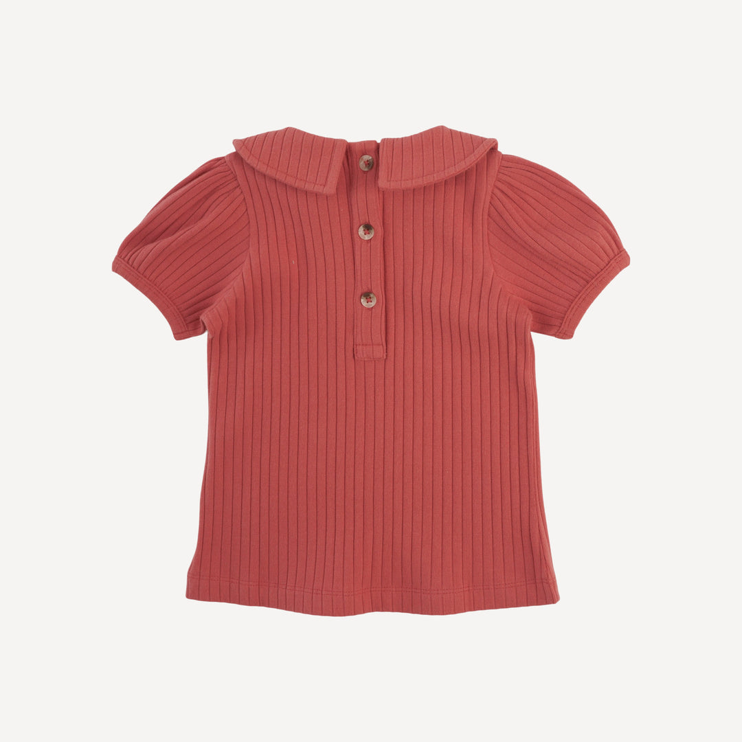 short sleeve peter pan top | earthen red | organic cotton wide rib