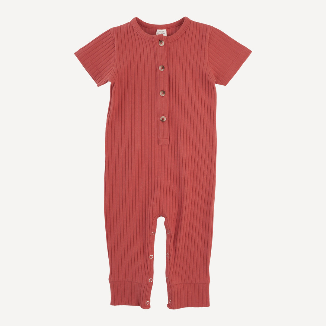 short sleeve sport union suit | earthen red | organic cotton wide rib