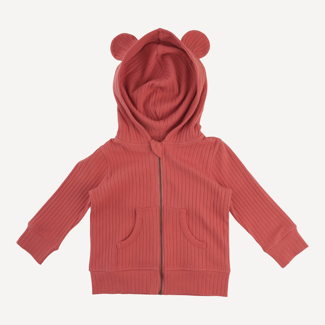 three bears zipper hoodie | earthen red | organic cotton wide rib
