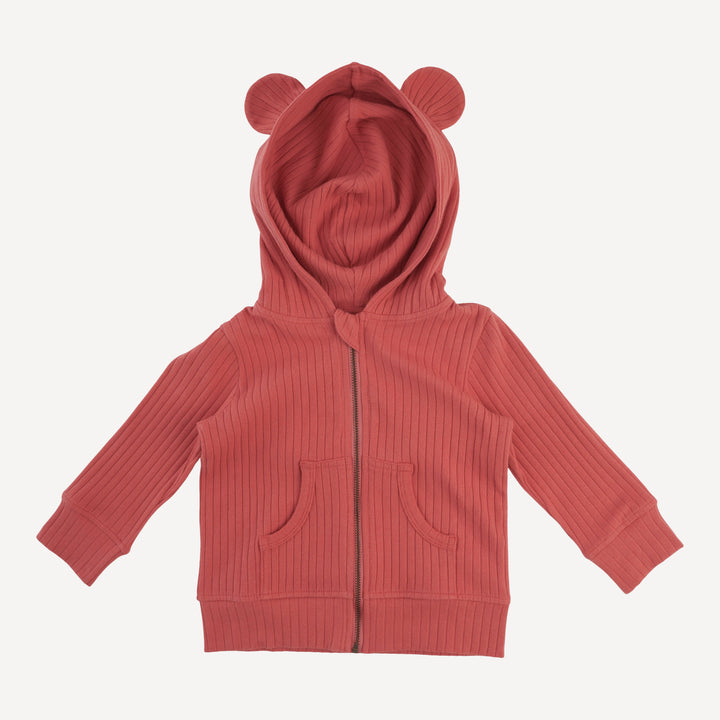 three bears zipper hoodie | earthen red | organic cotton wide rib