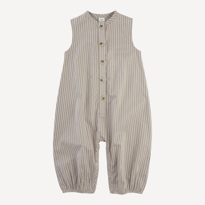 sleeveless button bubble jumpsuit | earthy pinstripe | organic cotton woven