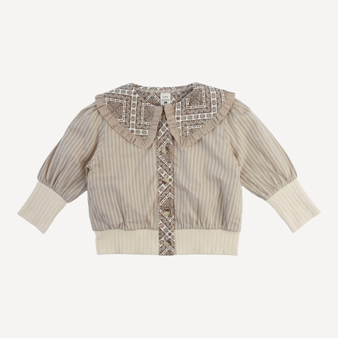 ruffle collar jacket | earthy pinstripe | organic cotton woven