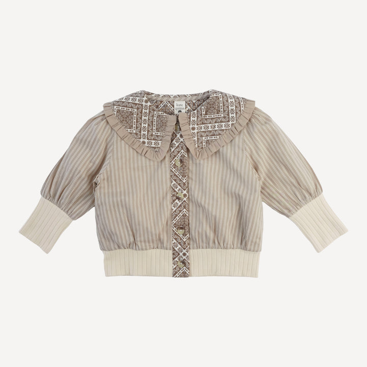 ruffle collar jacket | earthy pinstripe | organic cotton woven