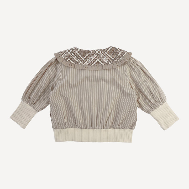 ruffle collar jacket | earthy pinstripe | organic cotton woven