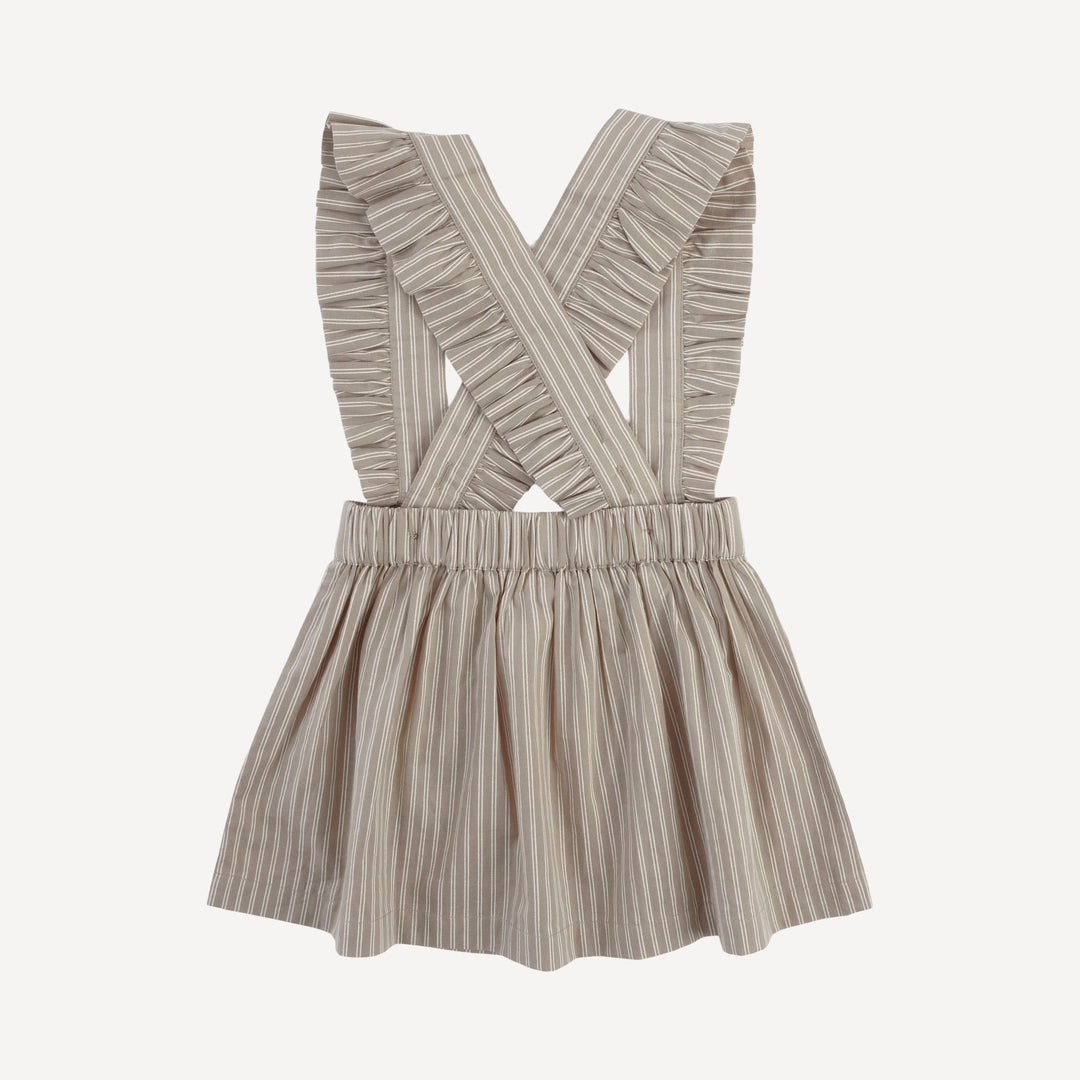 ruffle suspender skirt | earthy pinstripe | organic cotton woven