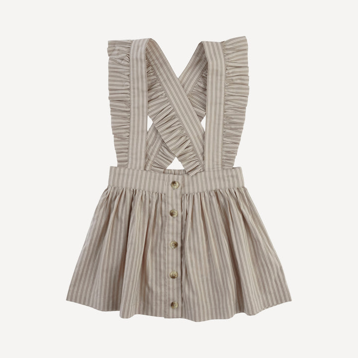 ruffle suspender skirt | earthy pinstripe | organic cotton woven